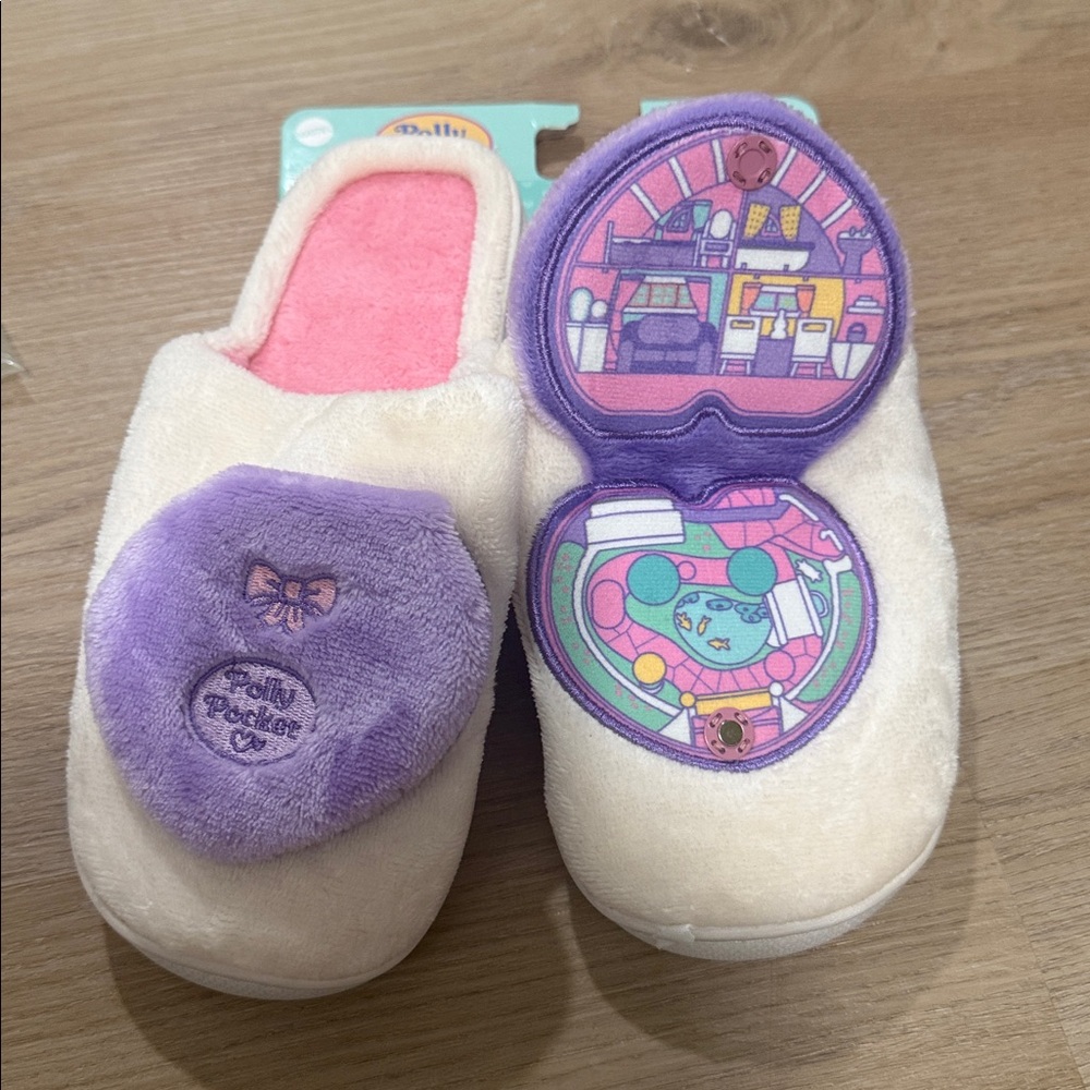 Polly Pocket Women's Cream Slippers with Pink & Purple Accents - Picture 9 of 9